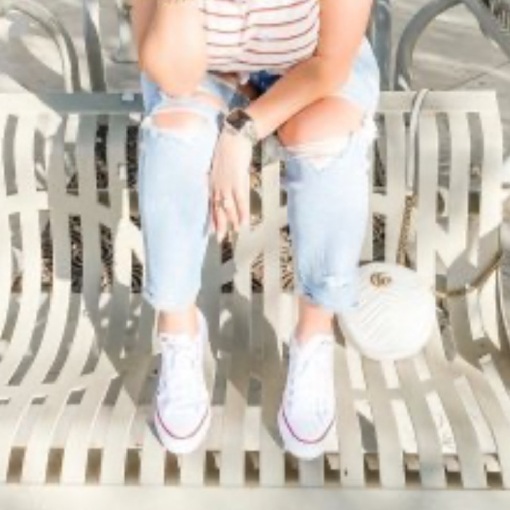 Converse White Sneakers with Red and Navy Stripe - Picture 13 of 13